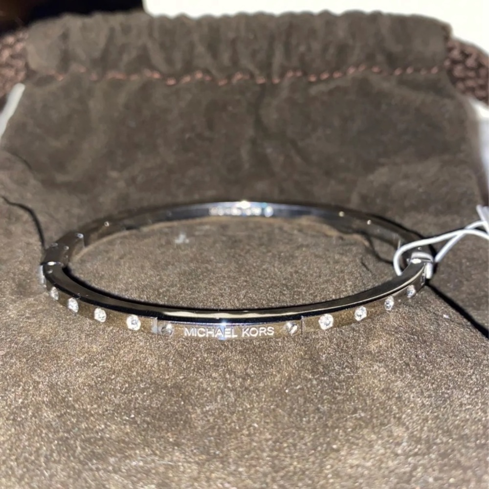 MK Silver-Tone Baguette Crystal Bangle Bracelet